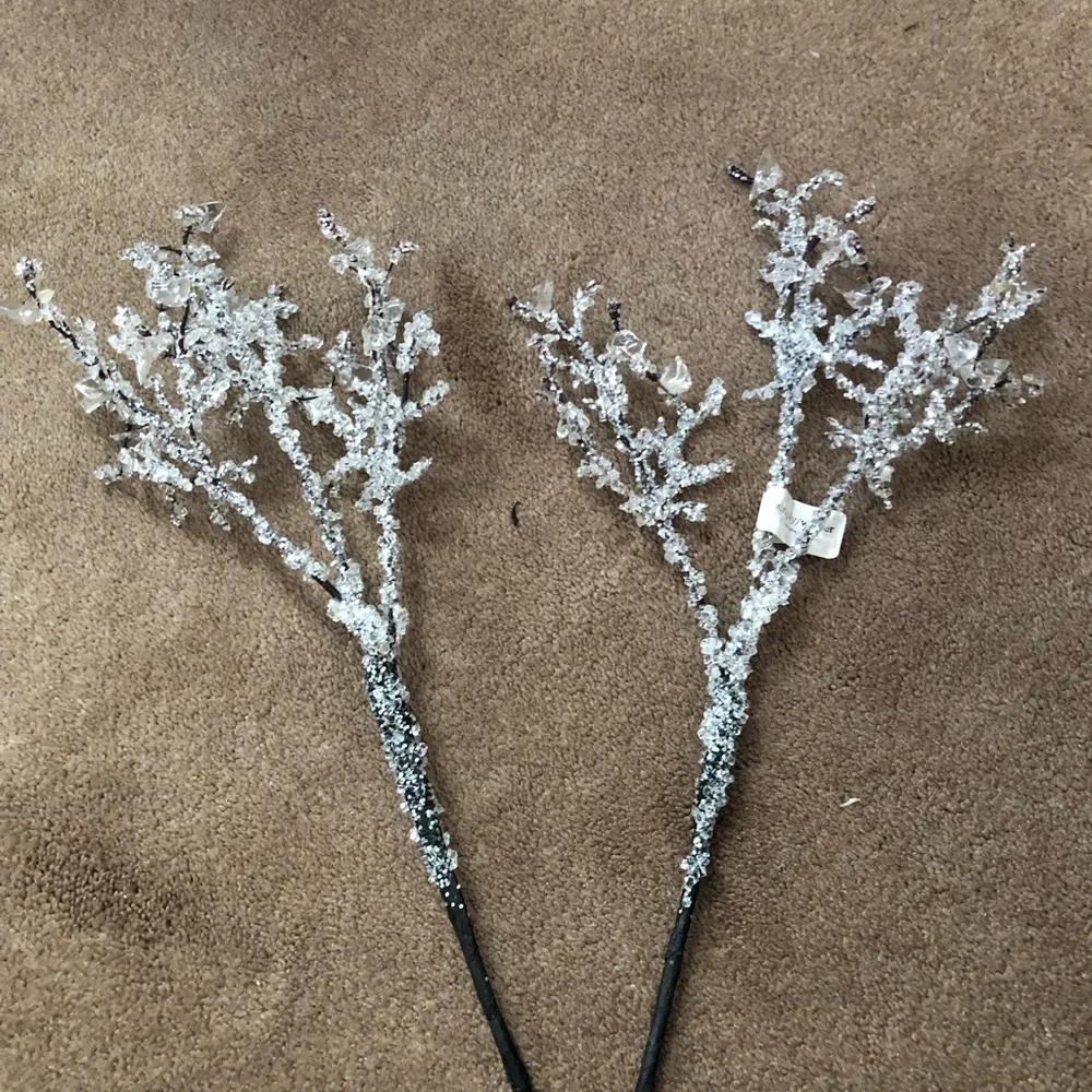 2 pc brown branches w/ winter ice crystal Silver White